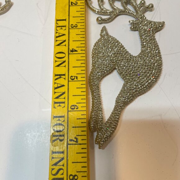 Set Of 6 Gold Glittered Reindeer Christmas Ornaments With Hanging Strings For Ho - Picture 6 of 8